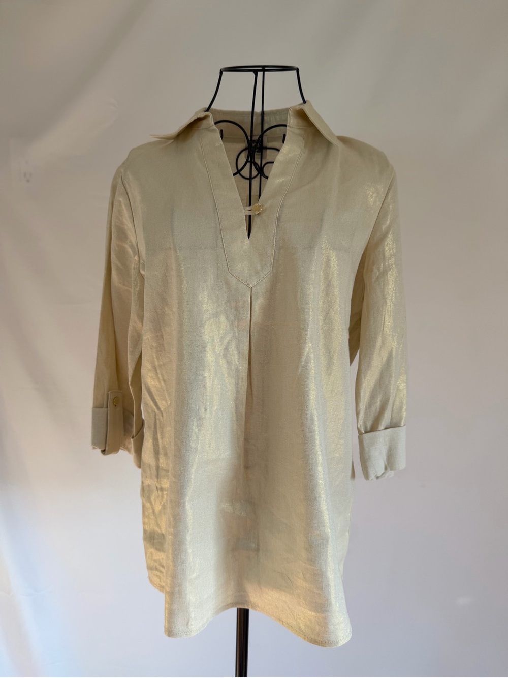 Anne Klein Metallic Cream Tunic Blouse